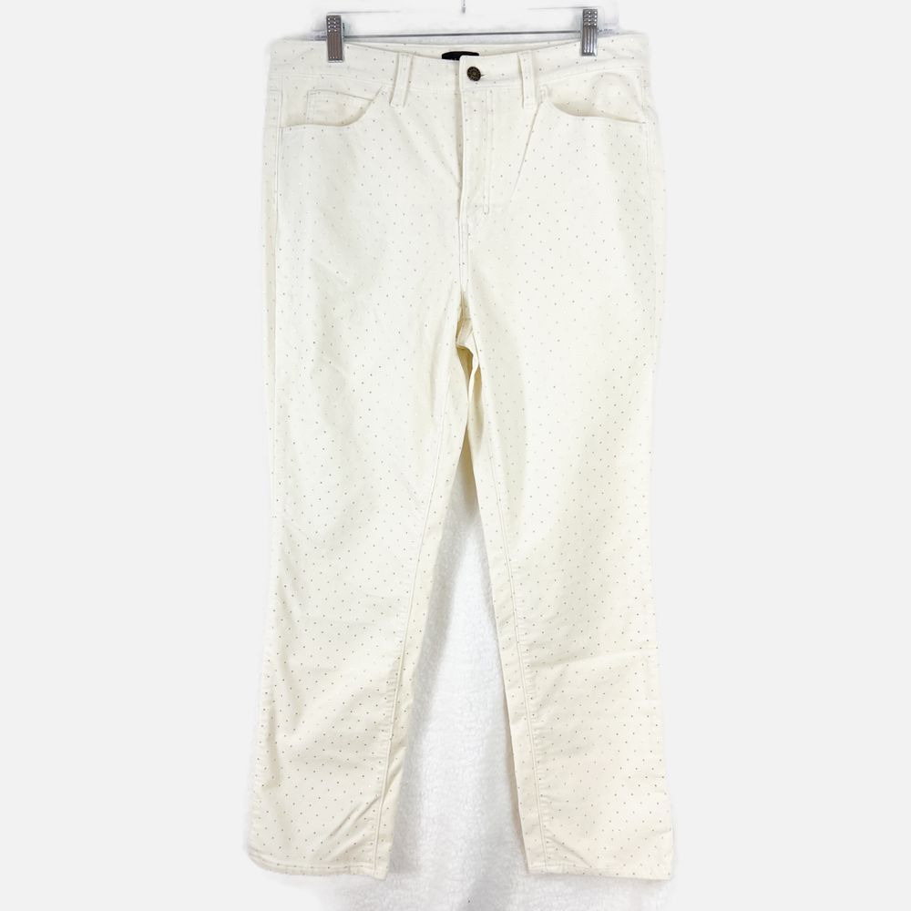 TALBOTS Winter White Gold Dot Straight Leg Velveteen 5 Pocket Pant Size 12P‎
